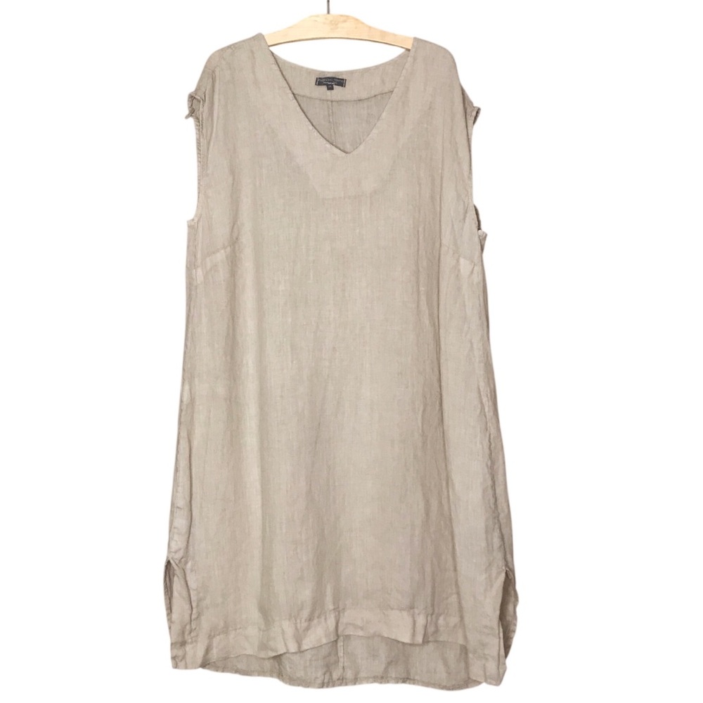 Women's 2XL Piazza Del Tempio Star Tan 100% Linen Shift Dress Made in Italy